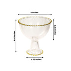 Compote Pedestal Bowl Glass Flower Vase Clear with Gold Beaded Rim - Footed Candy Trifle Bowl for Displays 8" - Bell Racket Store