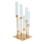 6-Arm Cluster Taper Candle Holder Gold with Clear Glass Shades - Sleek Candle Display for Gatherings 24"