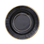 25-Pack Paper 8" Round Dessert Plates in Black Sunray Design with Gold Rim - Disposable Heavy Duty 350GSM Appetizer Salad Plates