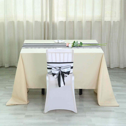 Satin 12"x108" Table Runner Black/White Stripe - Classic & Exquisite Table Decor