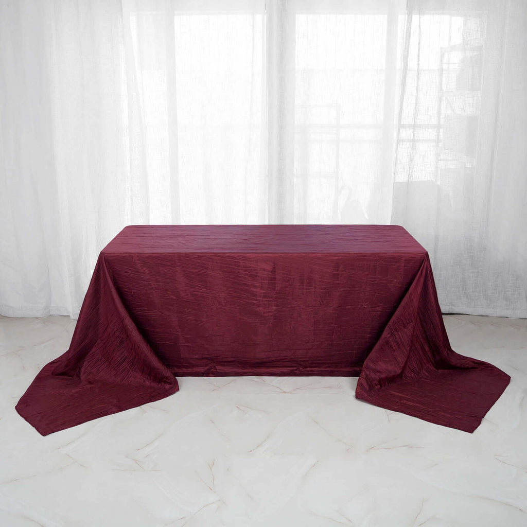Taffeta 90"x156" Rectangle Tablecloth Burgundy - Accordion Crinkle Seamless Table Cover
