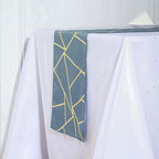 Polyester 9ft Table Runner Dusty Blue with Gold Foil Modern Geometric Accent