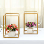 2-Pack Wedding Flower Stand Gold Metal Geometric Column Frame Rectangular - Versatile Floral Pedestal for Sophisticated Arrangements 12"