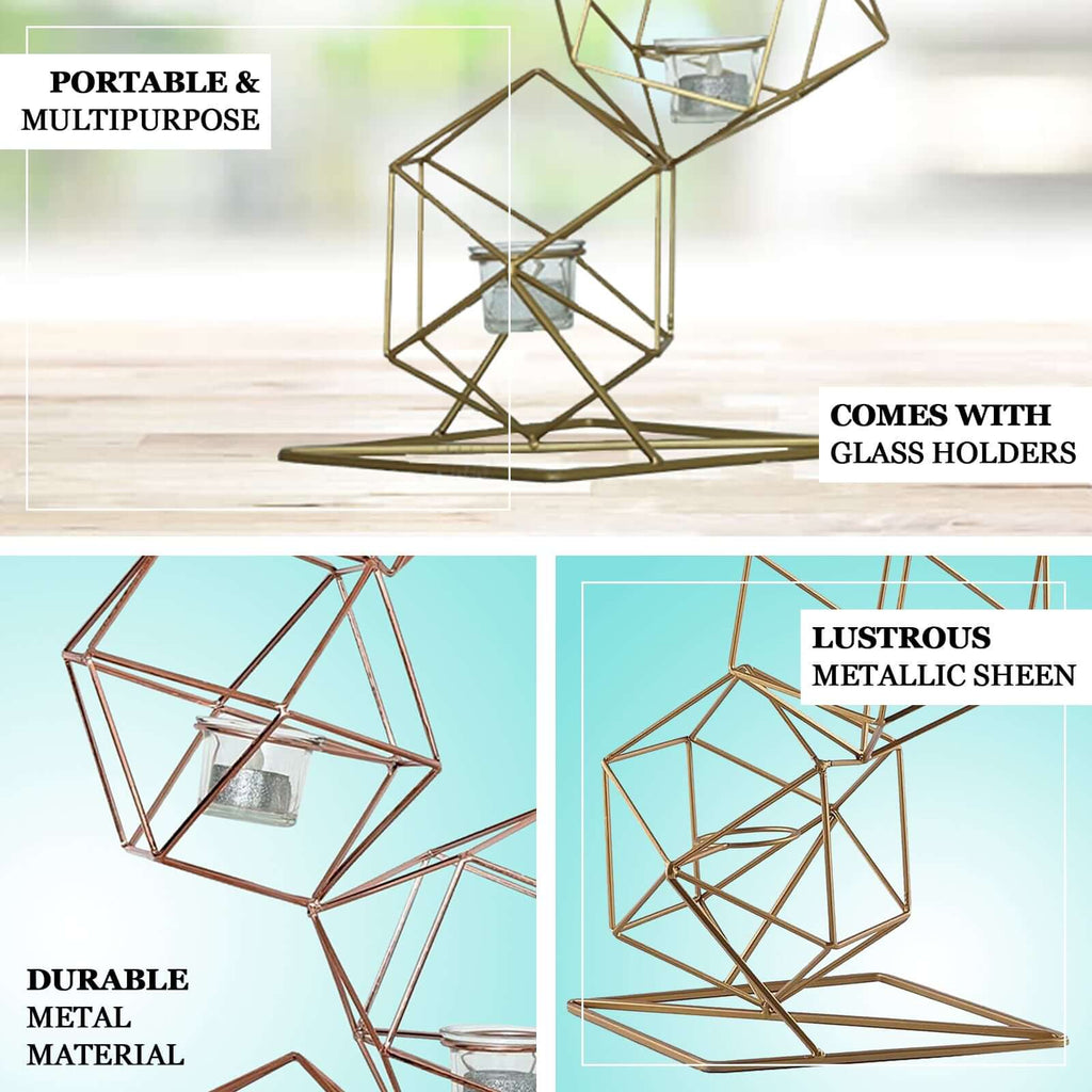 Tealight Candle Holder Metal Linked Geometric Design Gold with Votive Glass Holders - Sophisticated Decor for Tables & Gatherings 25"