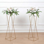 2-Pack Wedding Centerpieces Metal Geometric Crisscross Design Gold - Open Column Pedestal Stands 32"