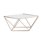 Metal Cake Stand Geometric Pedestal Riser Design Gold with Square Glass Top - Display Centerpiece 14"