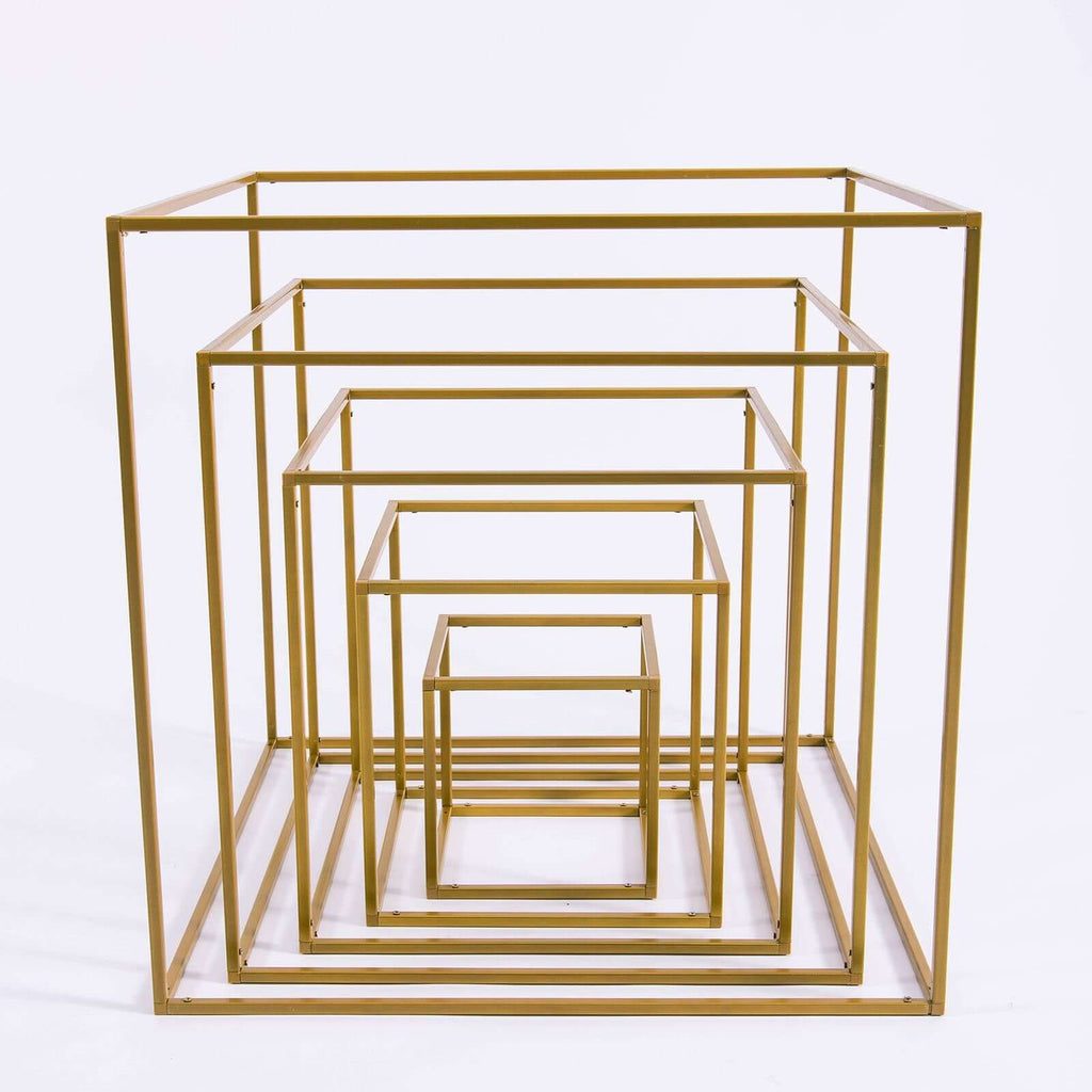 2-Pack Metal Flower Stands Gold Geometric Wedding Centerpieces Square Frame - Compact Design 8"