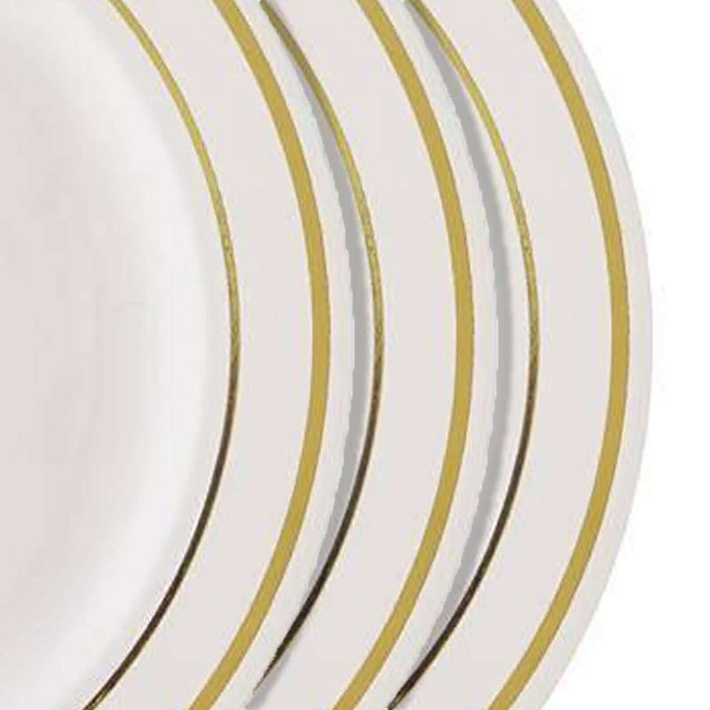 10-Pack Plastic Dessert Plates Ivory with TrÃ¨s Chic Gold Rim - Disposable Plates for Parties 8"