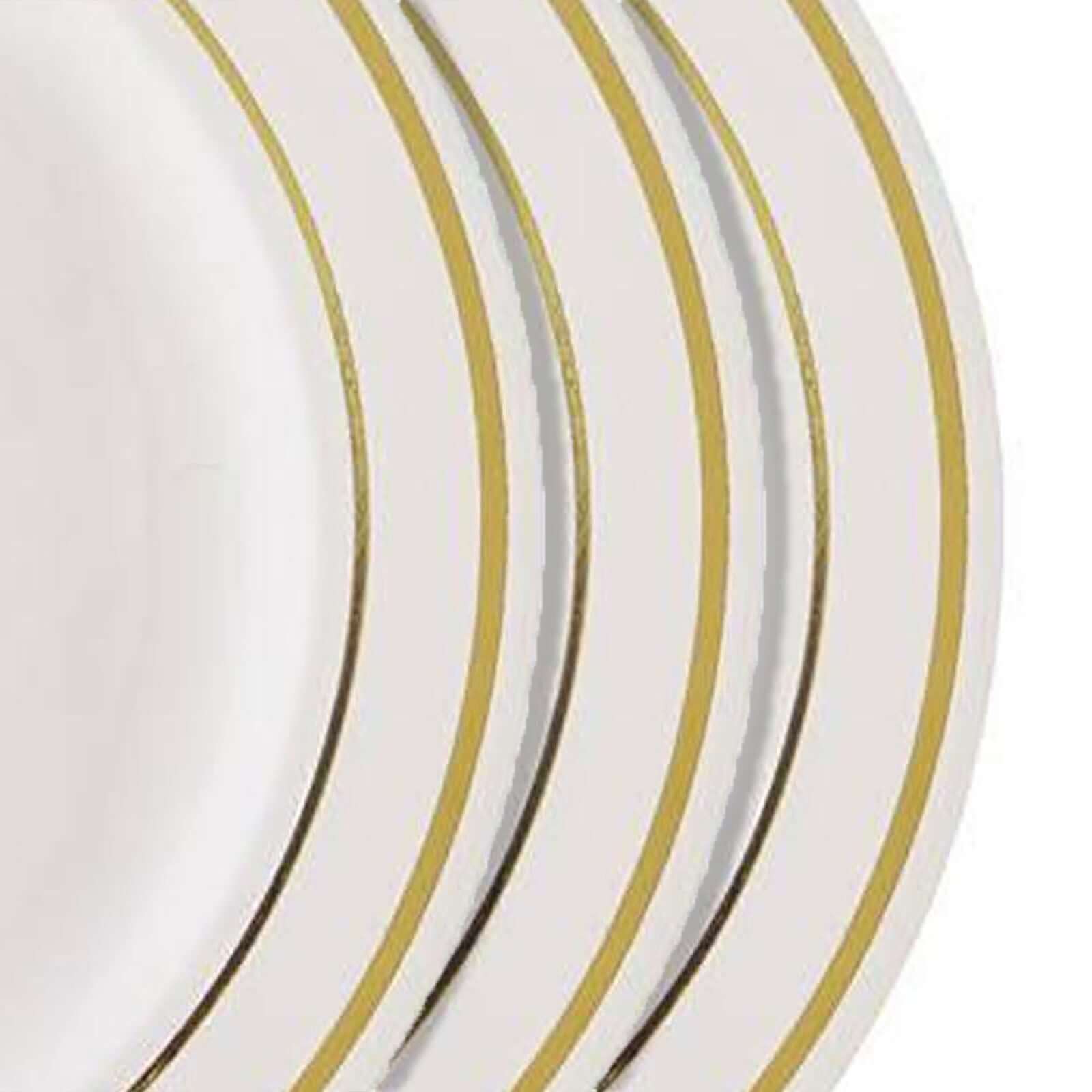10-Pack Plastic Dessert Plates Ivory with TrÃ¨s Chic Gold Rim - Disposable Plates for Parties 8"