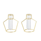 2-Pack Flower Stands Gold Metal Frame Geometric Design - Test Tube Vase Centerpieces 6.5"