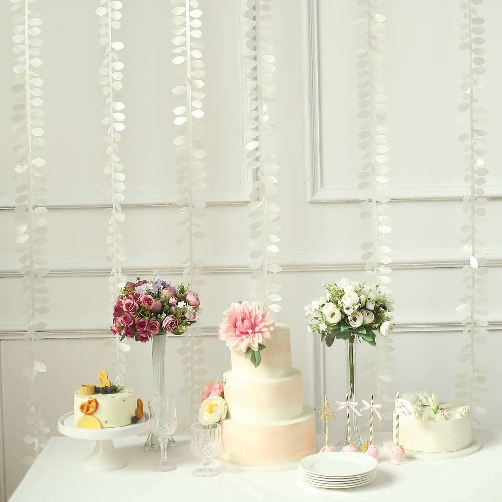 Taffeta Ribbon Sash with 4" Leaf Petal Design Ivory 50ft - Sophisticated Artificial Fabric Garland