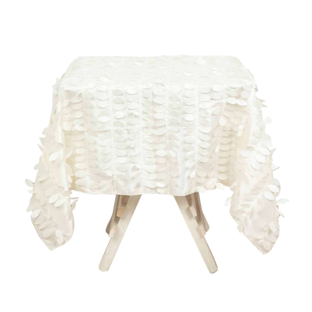 Taffeta 54"x54" Square Tablecloth Ivory 3D Leaf Petal Table Cover