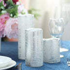 Set of 3 LED Flameless Pillar Candles Remote Operated Metallic Silver - Battery Powered 4", 6", 8"