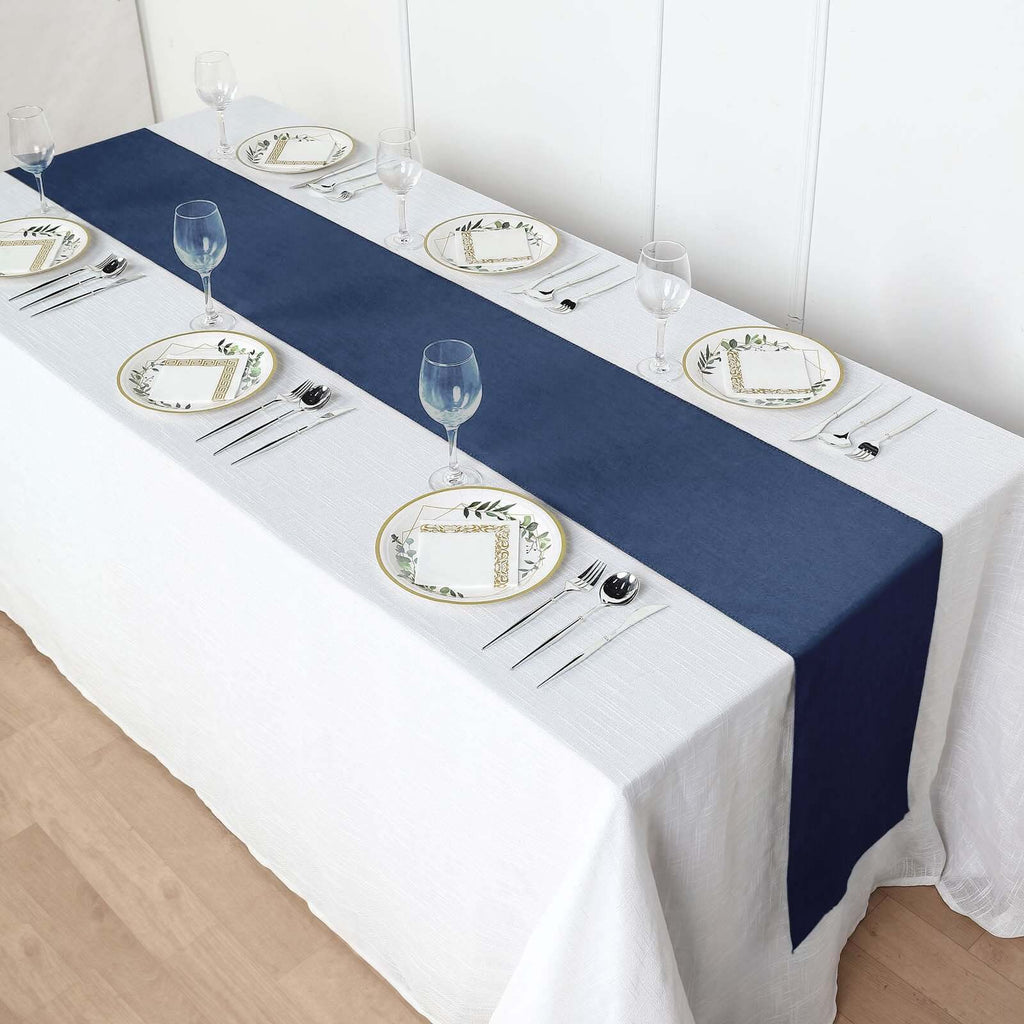 Polyester 14"x108" Table Runner Dark Denim Blue - Modern Faux Denim Dining Table Runner