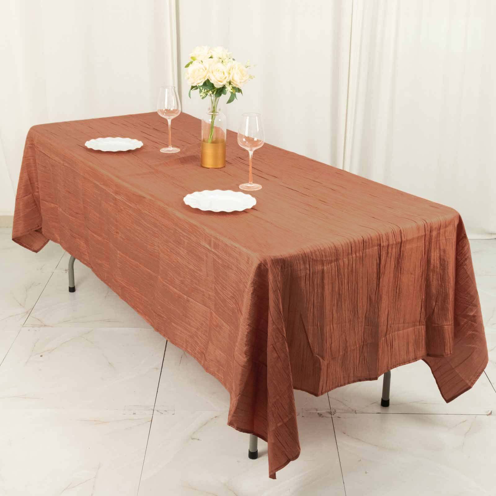 Taffeta 60"x102" Rectangle Tablecloth Terracotta (Rust) - Accordion Crinkle Table Cover