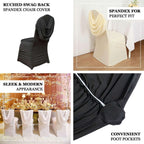 Spandex Chair Cover with Ruched Swag Back and Foot Pockets for Banquet Chairs White - Stylish Fitted Slipcover for Weddings & Gatherings