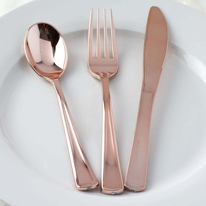 30-Pack Plastic Utensil Set Metallic Rose Gold Classic Heavy Duty - Durable Disposable Silverware Set 7", 8"