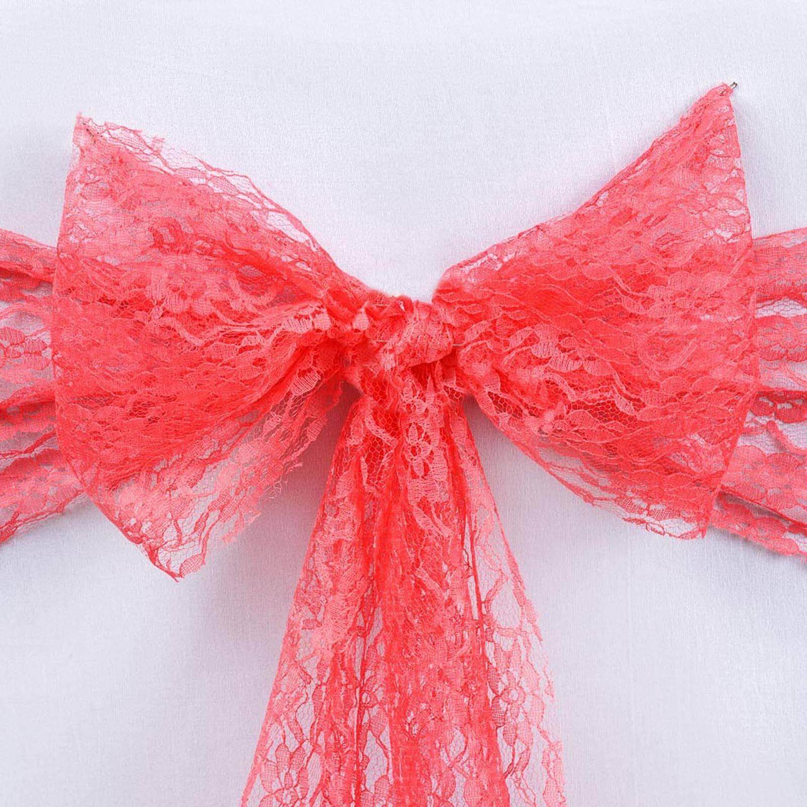 5 Pack Lace Chair Sashes Coral with Vintage Floral Motif 6"x108"