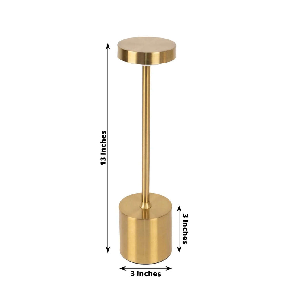 Cordless Table Lamp Modern Metal Gold Design LED Dimmable with Touch Control - Rechargeable Night Light 13" - Bell Racket Store