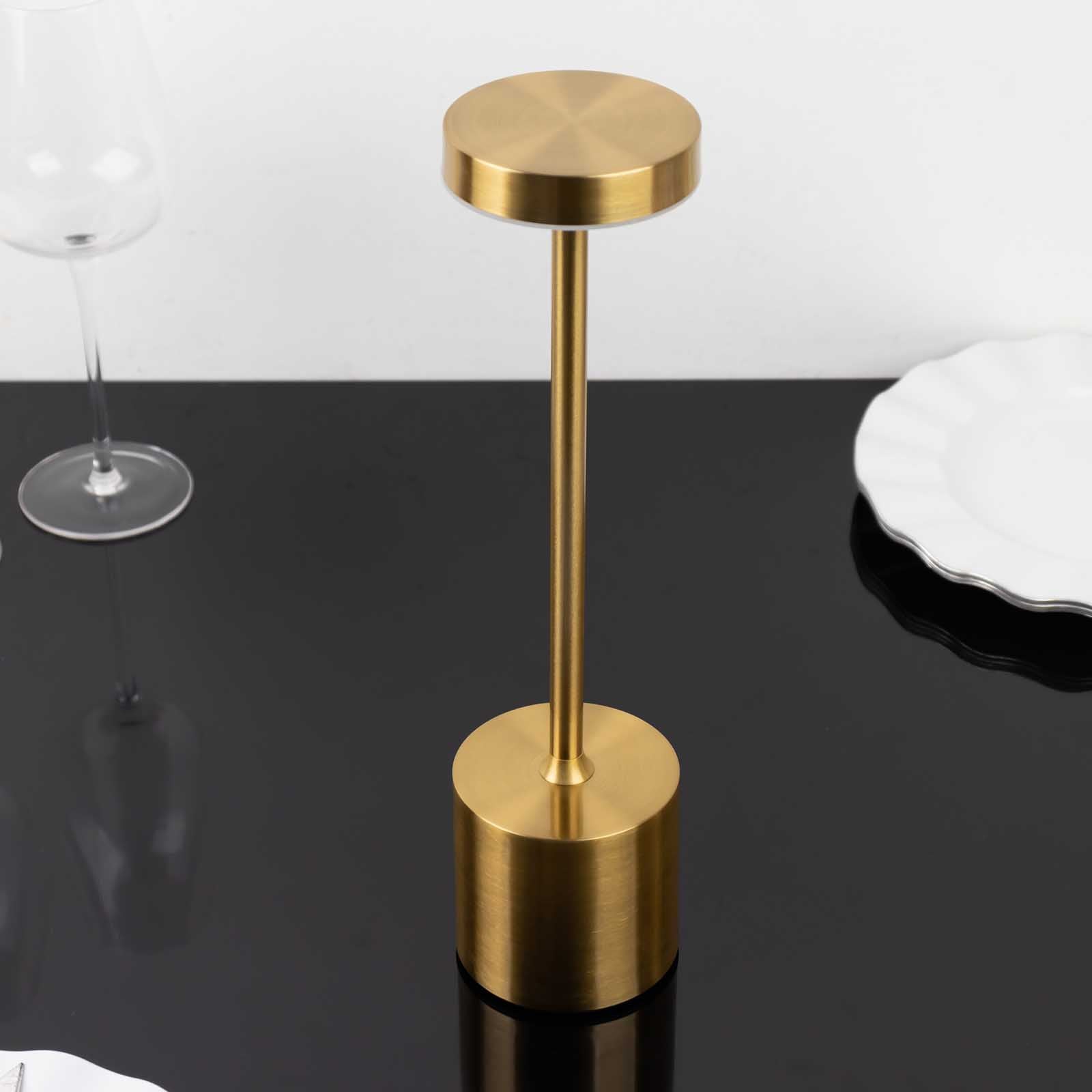 Cordless Table Lamp Modern Metal Gold Design LED Dimmable with Touch Control - Rechargeable Night Light 13" - Bell Racket Store