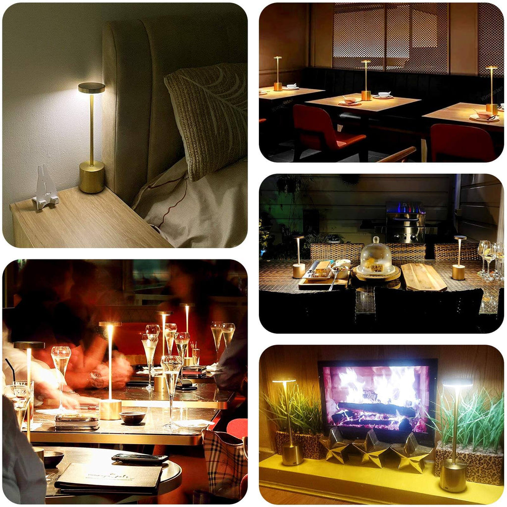 Cordless Table Lamp Modern Metal Gold Design LED Dimmable with Touch Control - Rechargeable Night Light 13" - Bell Racket Store