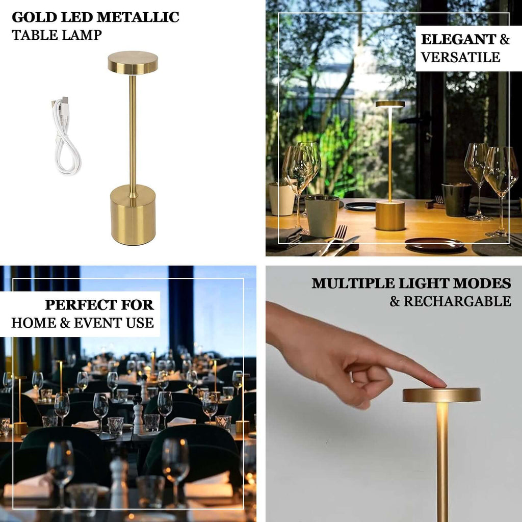Cordless Table Lamp Modern Metal Gold Design LED Dimmable with Touch Control - Rechargeable Night Light 13" - Bell Racket Store