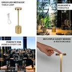Cordless Table Lamp Modern Metal Gold Design LED Dimmable with Touch Control - Rechargeable Night Light 13" - Bell Racket Store
