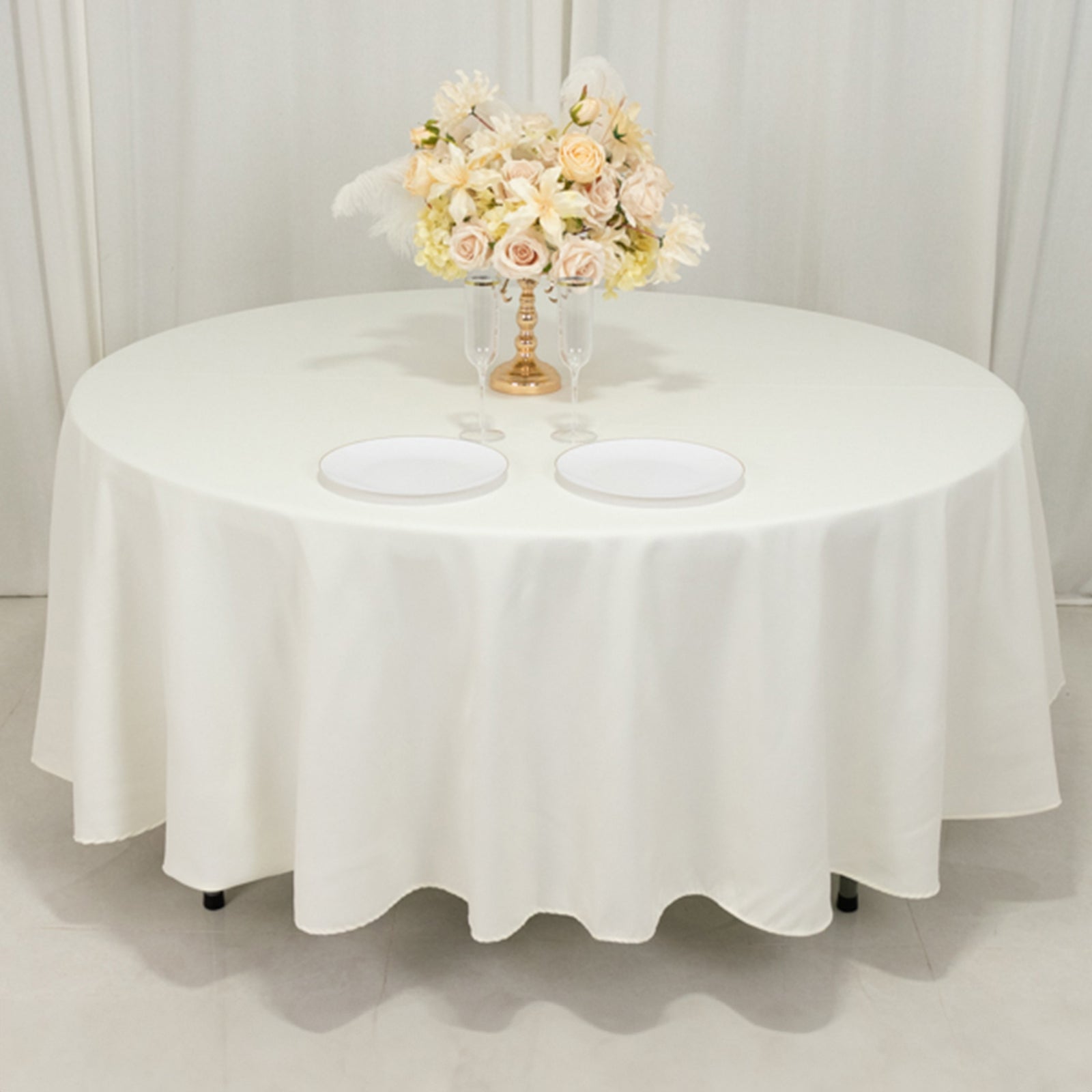 Cotton Blend 108" Round Tablecloth Ivory - Wrinkle - Resistant Design - Bell Racket Store