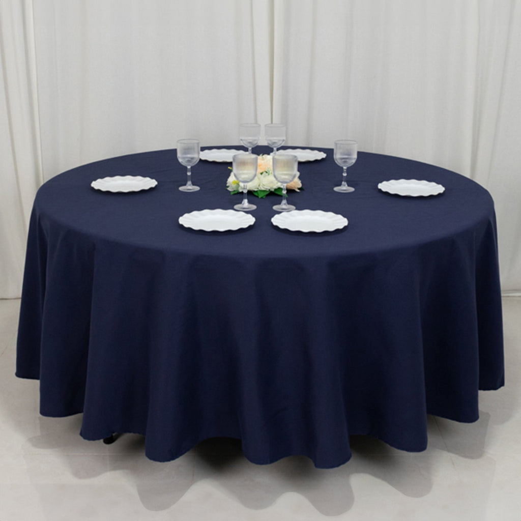 Cotton Blend 108" Round Tablecloth Navy Blue - Wrinkle - Resistant Design - Bell Racket Store