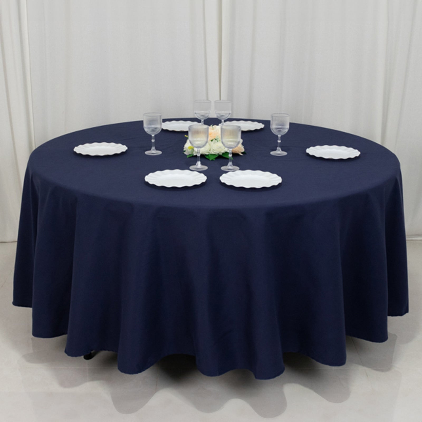 Cotton Blend 108" Round Tablecloth Navy Blue - Wrinkle - Resistant Design - Bell Racket Store