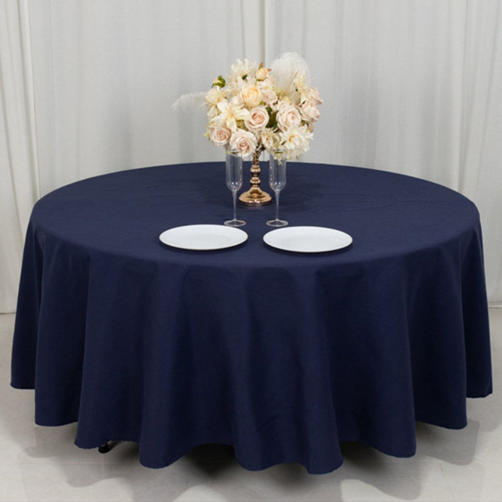 Cotton Blend 108" Round Tablecloth Navy Blue - Wrinkle - Resistant Design - Bell Racket Store