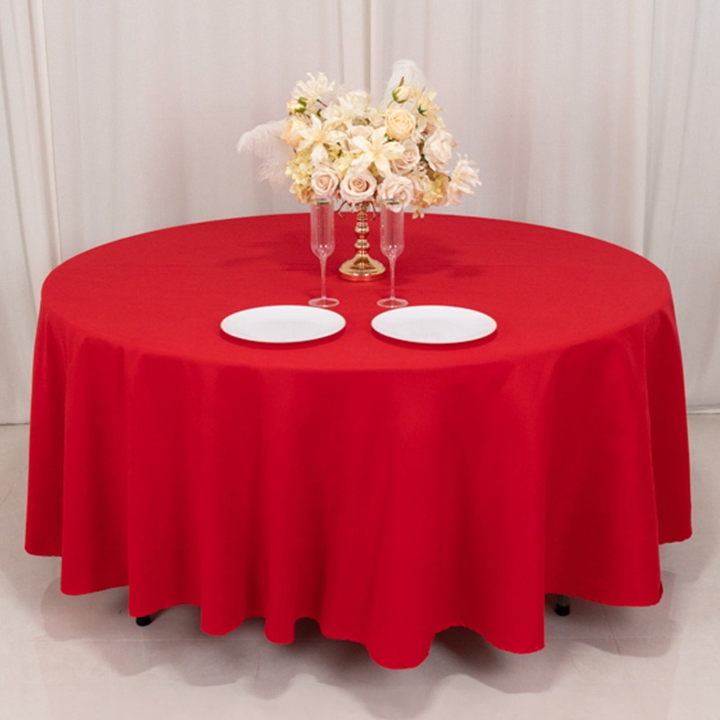 Cotton Blend 108" Round Tablecloth Red - Wrinkle - Resistant Design - Bell Racket Store