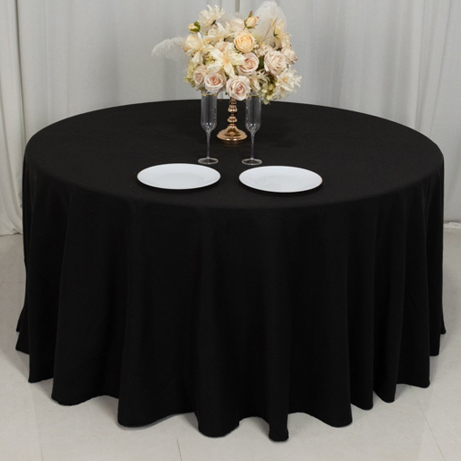 Cotton Blend 120" Round Tablecloth Black - Seamless Wrinkle - Resistant Table Cover - Bell Racket Store