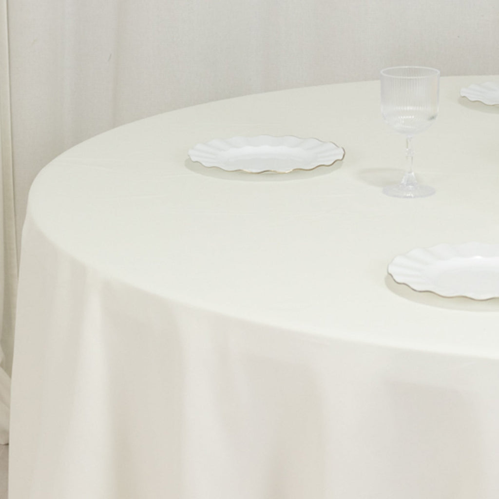 Cotton Blend 120" Round Tablecloth Ivory - Seamless Wrinkle - Resistant Table Cover - Bell Racket Store