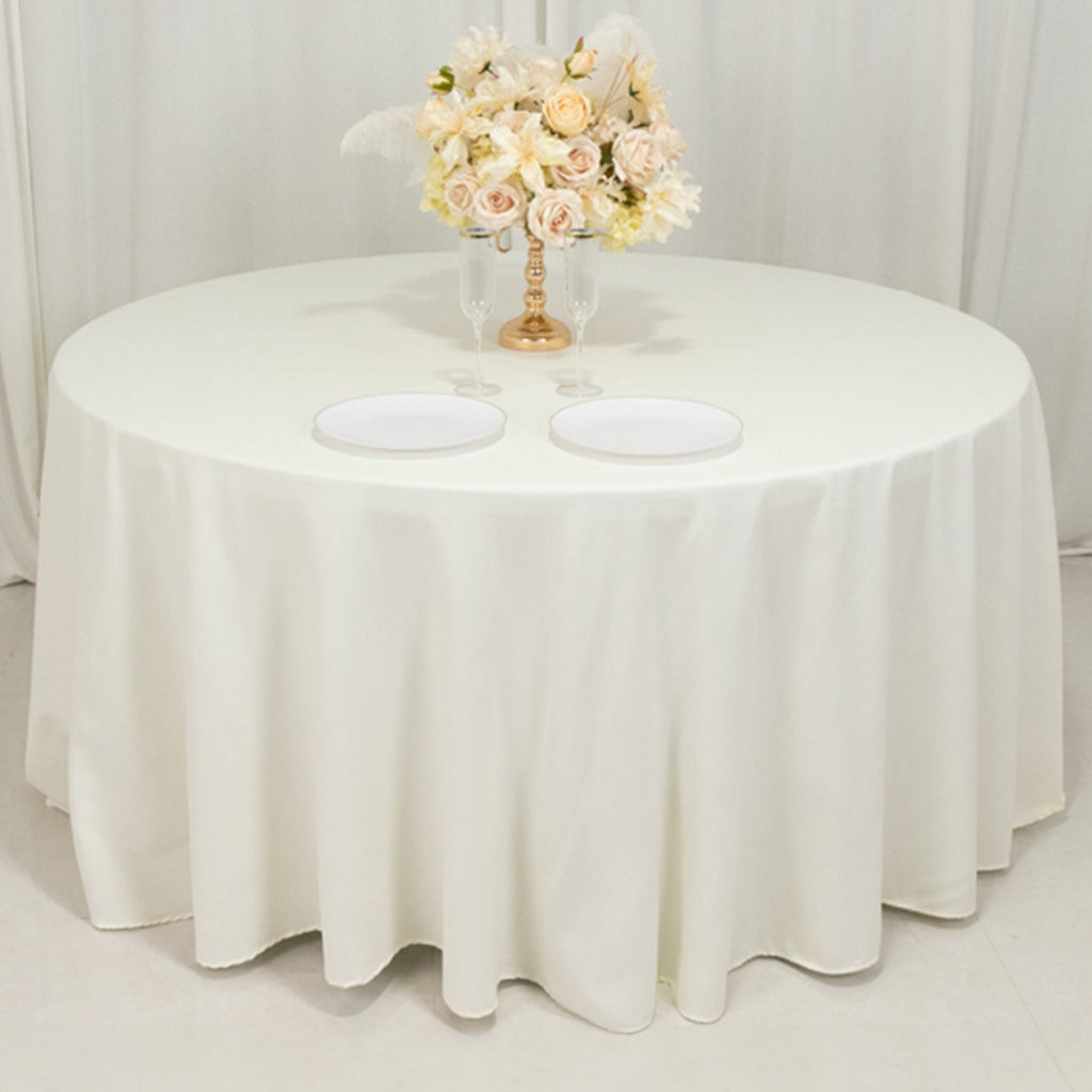 Cotton Blend 120" Round Tablecloth Ivory - Seamless Wrinkle - Resistant Table Cover - Bell Racket Store