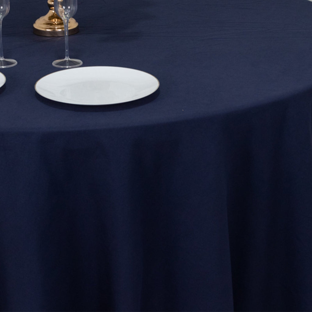 Cotton Blend 120" Round Tablecloth Navy Blue - Seamless Wrinkle - Resistant Table Cover - Bell Racket Store