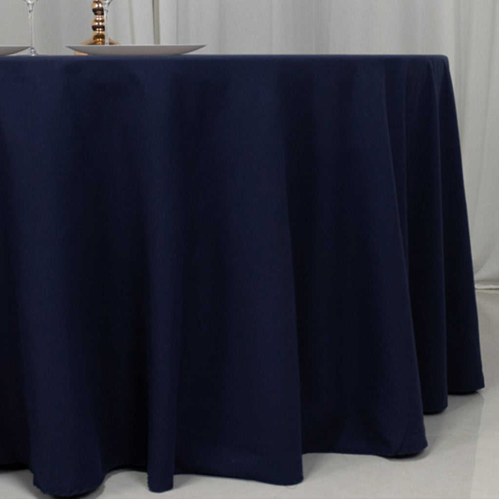 Cotton Blend 120" Round Tablecloth Navy Blue - Seamless Wrinkle - Resistant Table Cover - Bell Racket Store