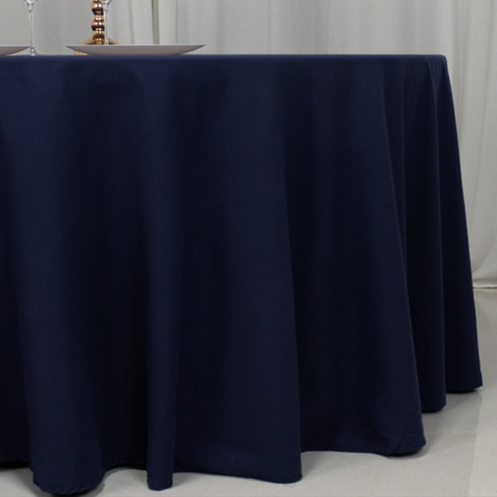 Cotton Blend 120" Round Tablecloth Navy Blue - Seamless Wrinkle - Resistant Table Cover - Bell Racket Store