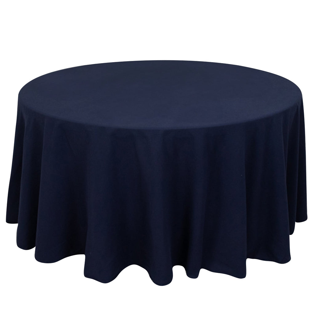Cotton Blend 120" Round Tablecloth Navy Blue - Seamless Wrinkle - Resistant Table Cover - Bell Racket Store