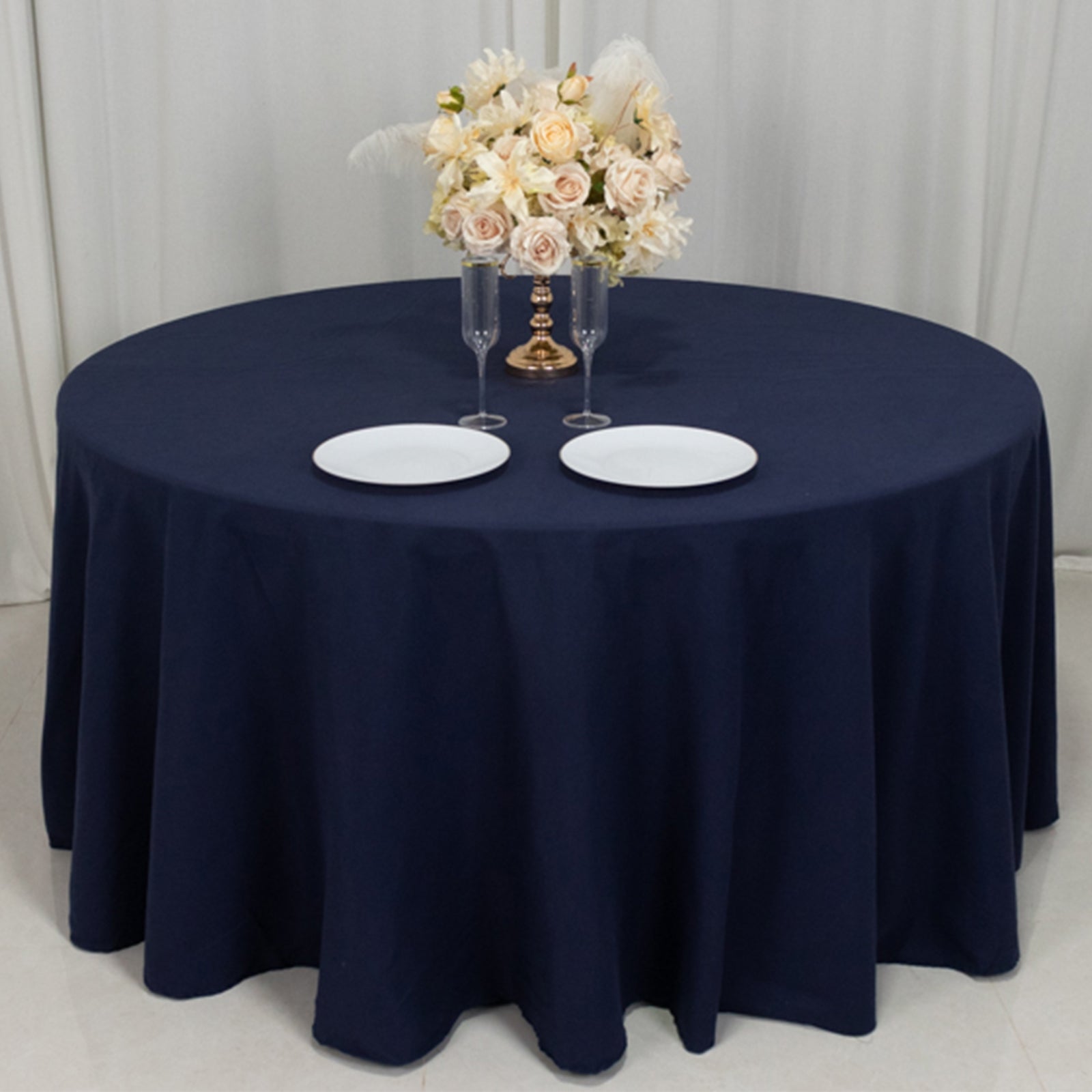 Cotton Blend 120" Round Tablecloth Navy Blue - Seamless Wrinkle - Resistant Table Cover - Bell Racket Store