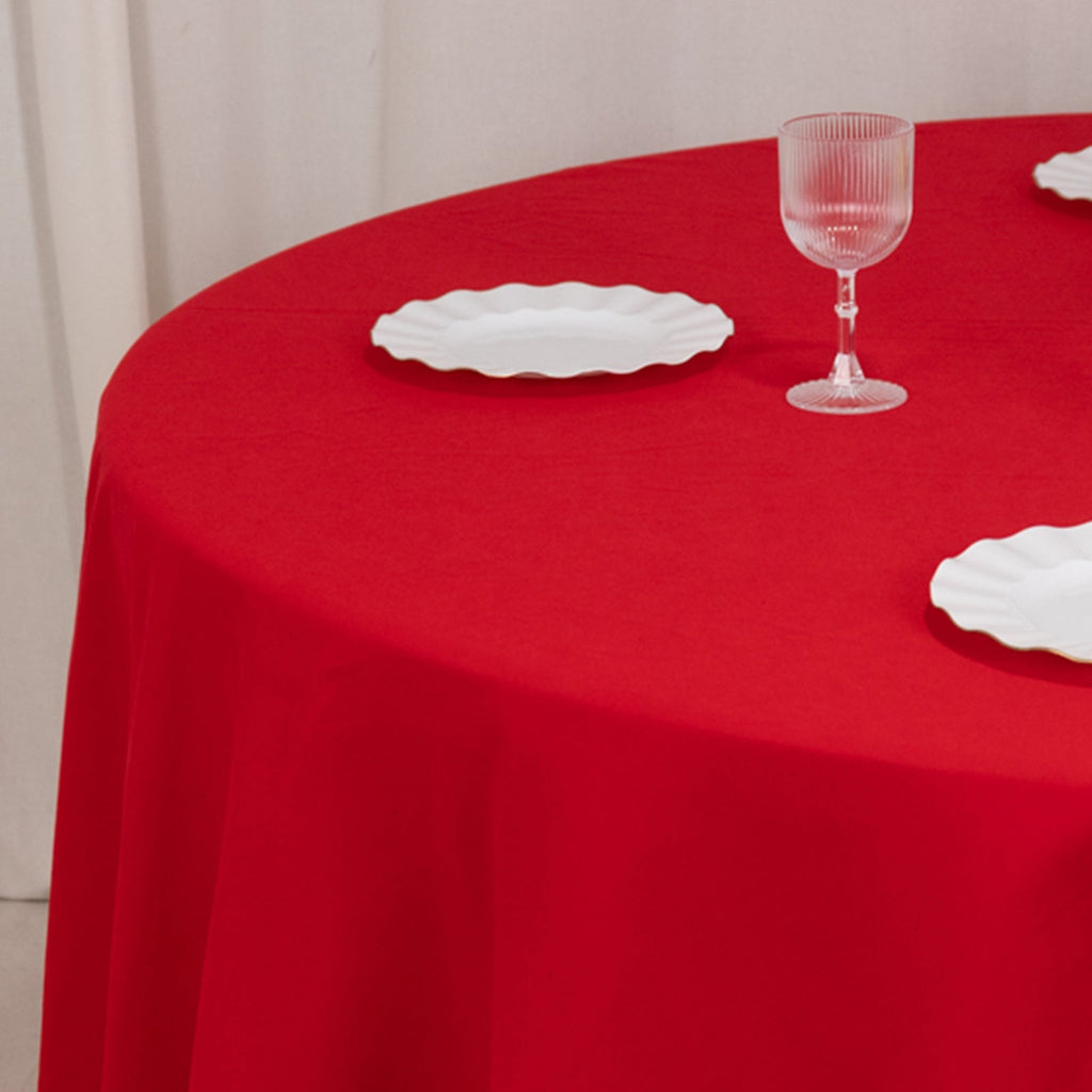 Cotton Blend 120" Round Tablecloth Red - Seamless Wrinkle - Resistant Table Cover - Bell Racket Store