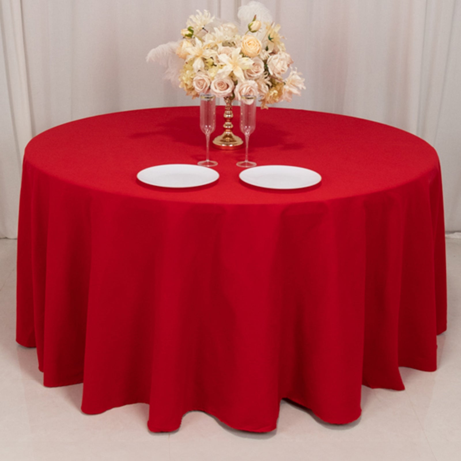Cotton Blend 120" Round Tablecloth Red - Seamless Wrinkle - Resistant Table Cover - Bell Racket Store