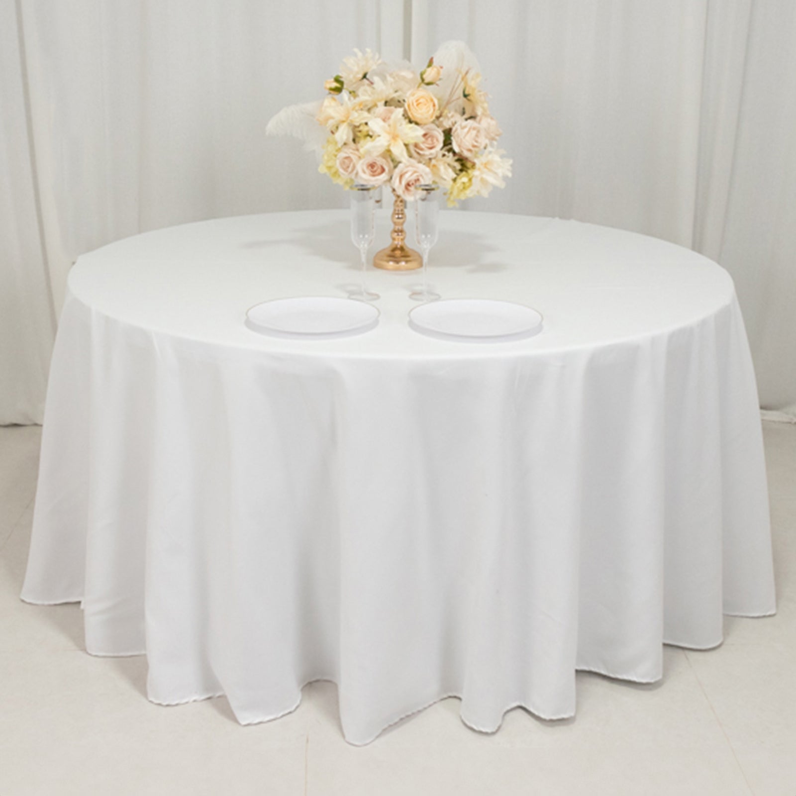 Cotton Blend 120" Round Tablecloth White - Seamless Wrinkle - Resistant Design for Upscale Occasions - Bell Racket Store