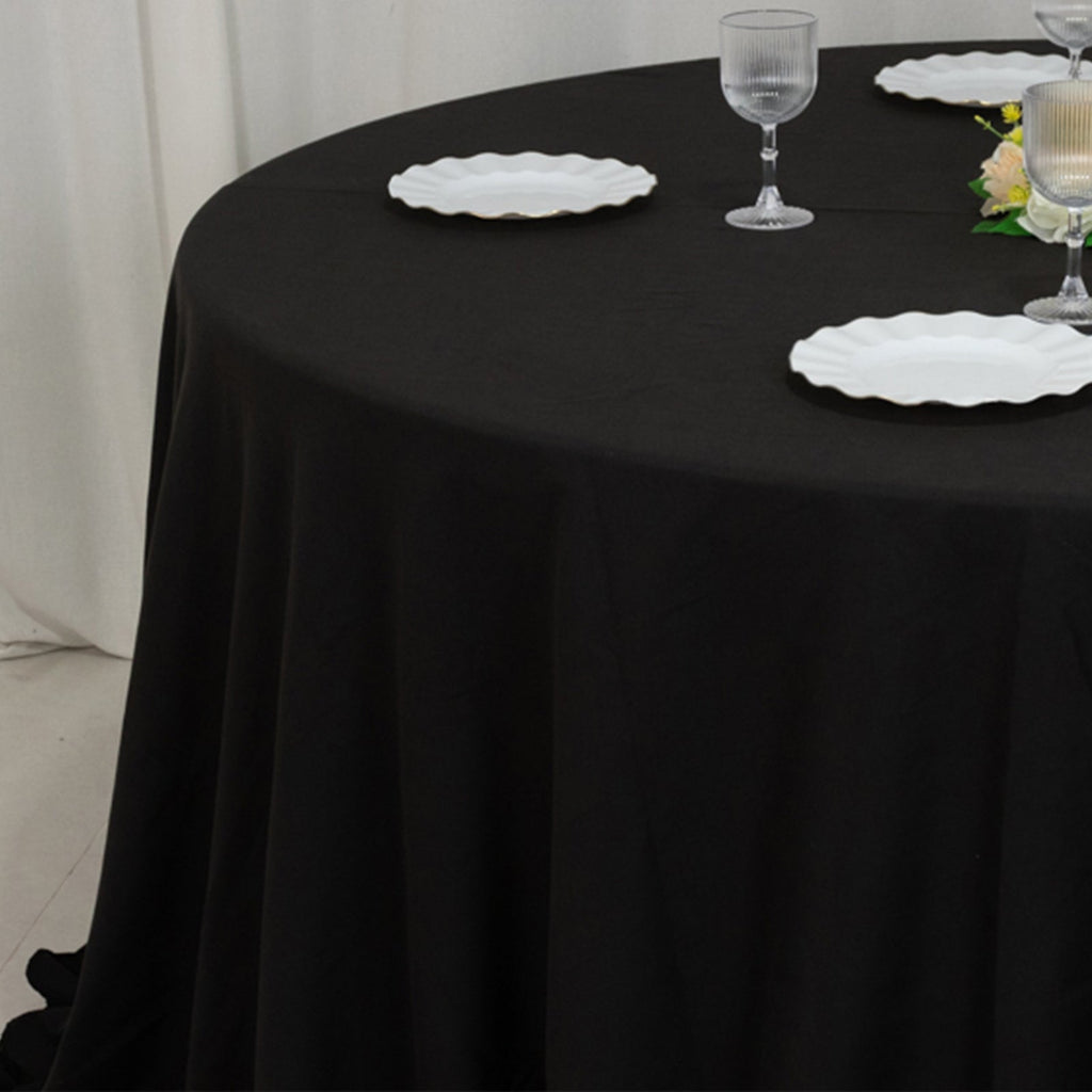 Cotton Blend 132" Round Tablecloth Black - Seamless Wrinkle - Resistant Table Cover - Bell Racket Store