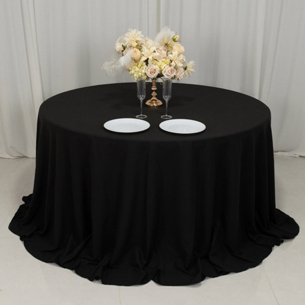 Cotton Blend 132" Round Tablecloth Black - Seamless Wrinkle - Resistant Table Cover - Bell Racket Store