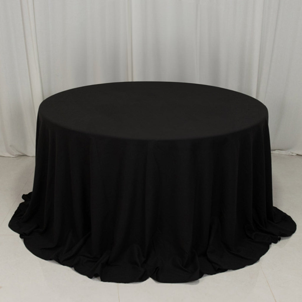 Cotton Blend 132" Round Tablecloth Black - Seamless Wrinkle - Resistant Table Cover - Bell Racket Store