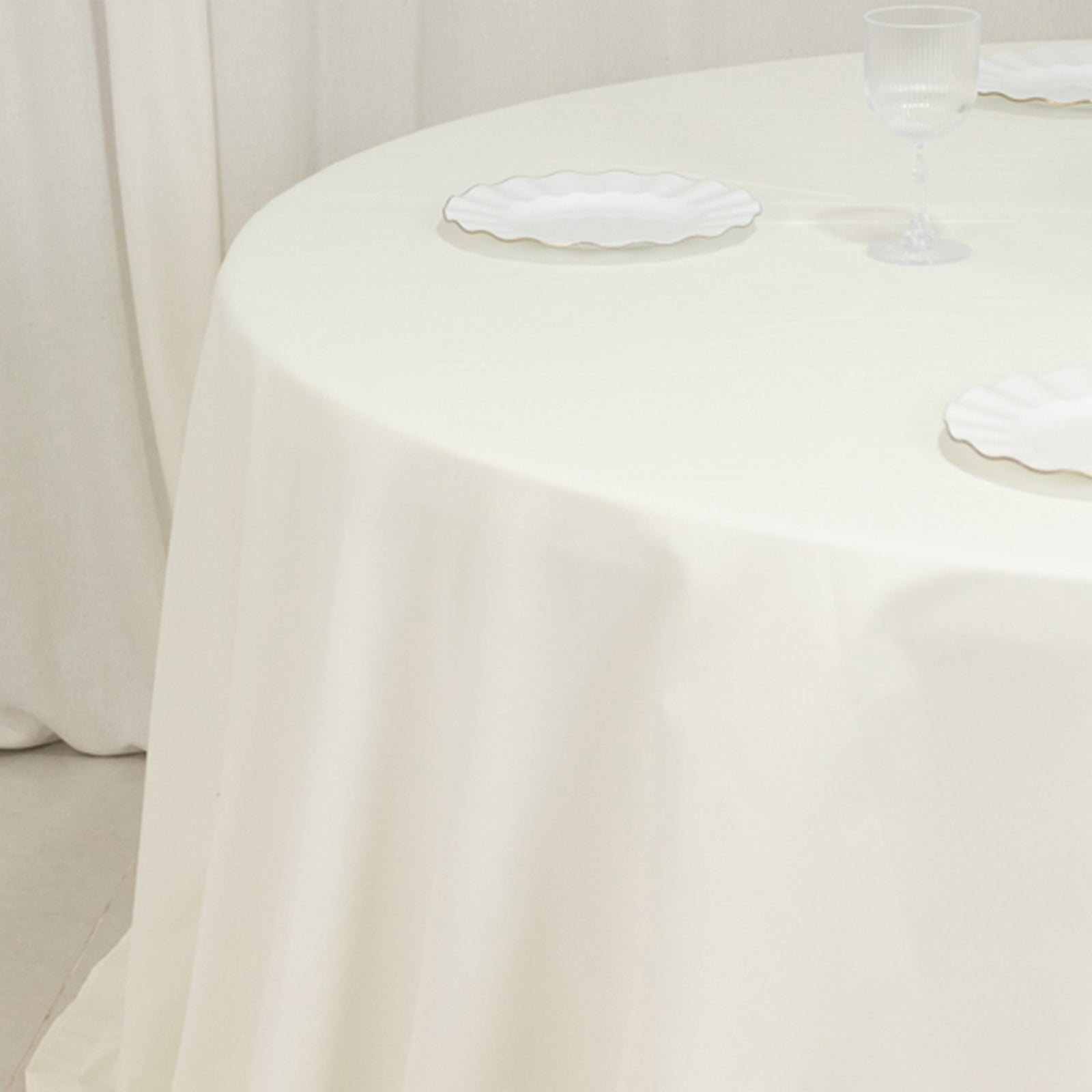 Cotton Blend 132" Round Tablecloth Ivory - Seamless Wrinkle - Resistant Table Cover - Bell Racket Store