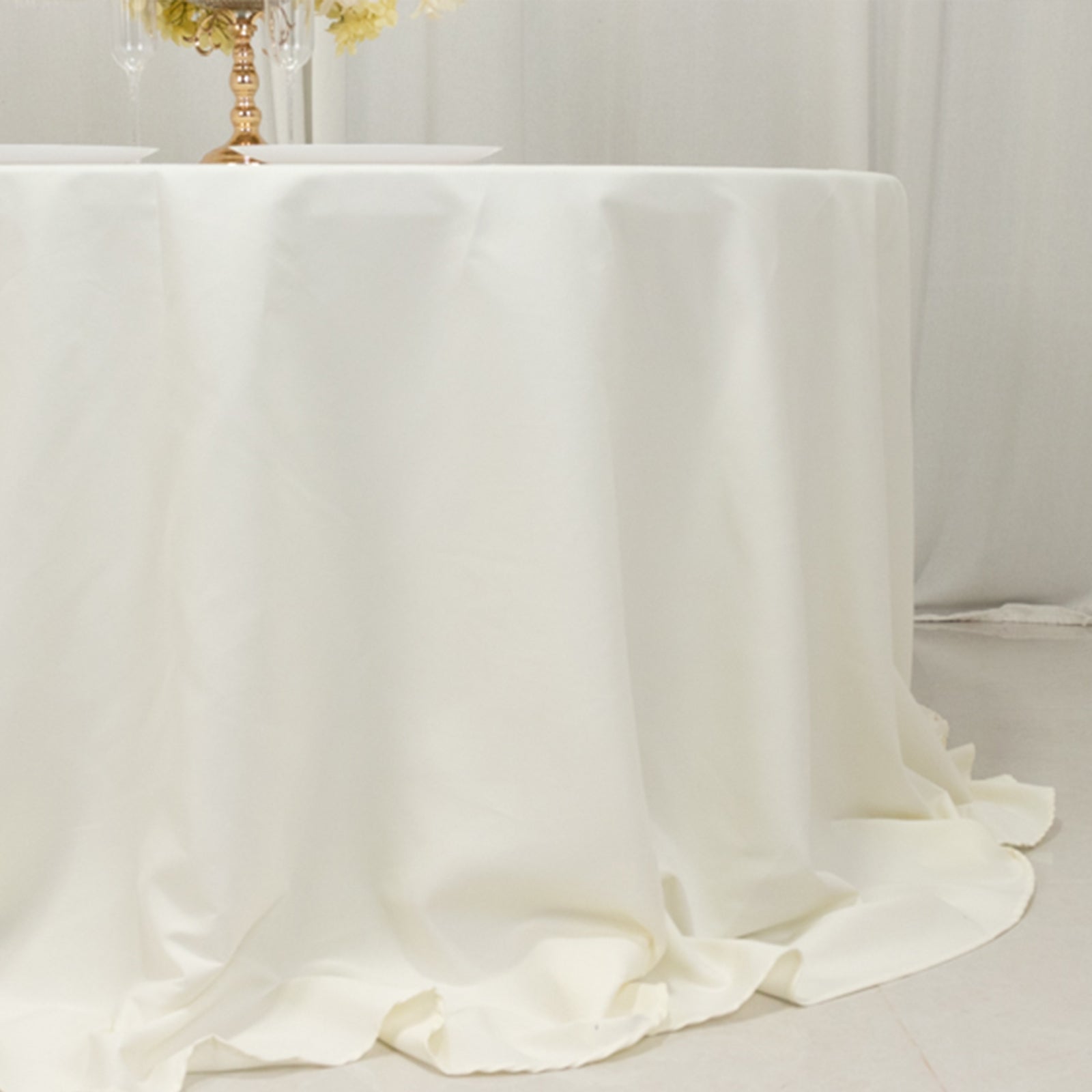 Cotton Blend 132" Round Tablecloth Ivory - Seamless Wrinkle - Resistant Table Cover - Bell Racket Store