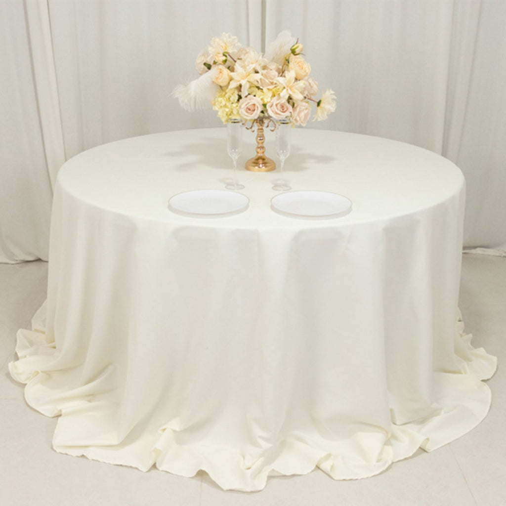 Cotton Blend 132" Round Tablecloth Ivory - Seamless Wrinkle - Resistant Table Cover - Bell Racket Store