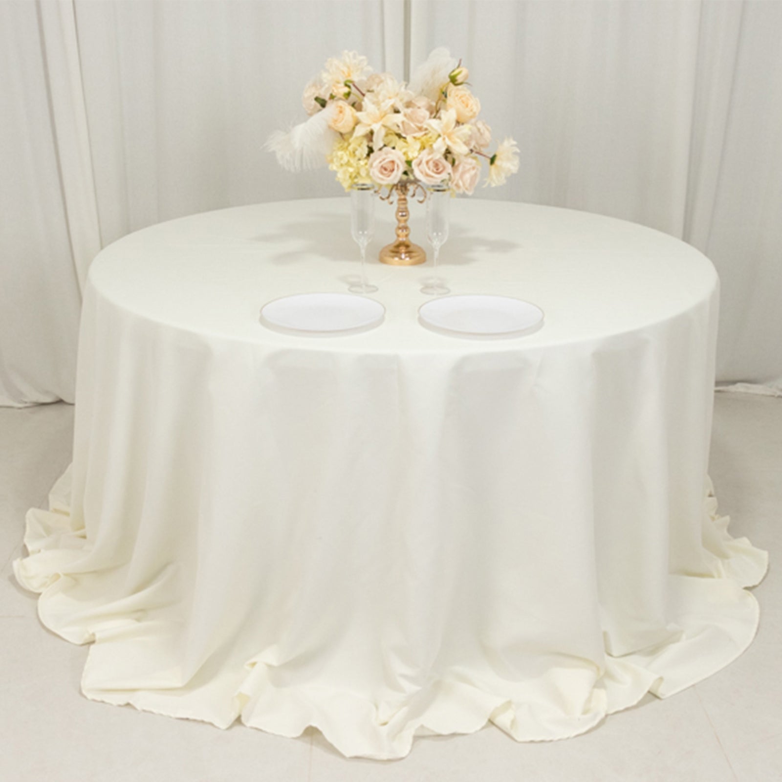 Cotton Blend 132" Round Tablecloth Ivory - Seamless Wrinkle - Resistant Table Cover - Bell Racket Store